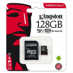 KINGSTON MICROSD 128GB (CLASE10 80 MB/S) CANVAS SELECT SDCS/128GB C/ADAPTADOR + LPI*
