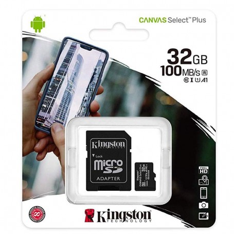 KINGSTON MICROSD 32GB (CLASE10 100 MB/S) CANVAS SELECT SDCS2/32GB C/ADAPTADOR + LPI*