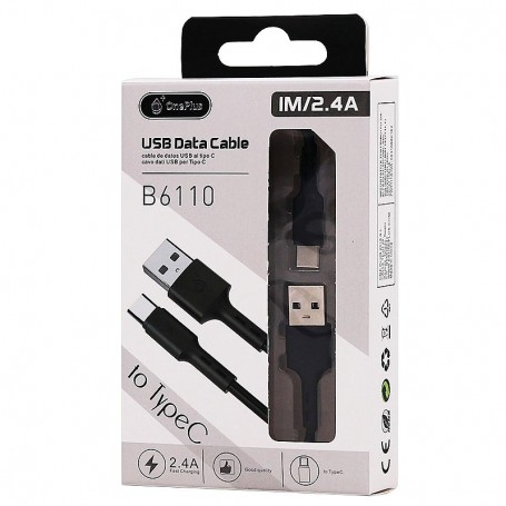 ONE+ CABLE USB A USB TYPE C  B6110 2.4A 1M COLOR NEGRO