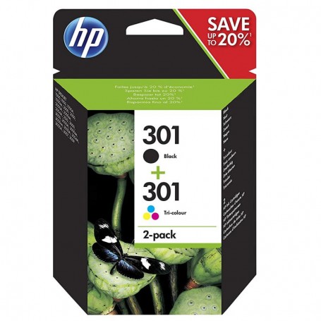 HP 301 NEGRO + COLOR - PACK DE CARTUCHOS DE TINTA ORIGINALES (1 X 170 PAG + 1 X 150 PAG)  - N9J72AE