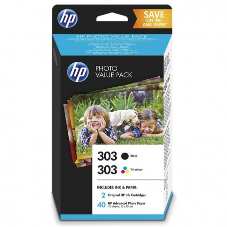 HP 303 NEGRO + COLOR - PACK DE CARTUCHOS DE TINTA ORIGINALES (2X4ML) + 40 HOJAS DE PAPEL FOTOGRAFICO - Z4B62EE