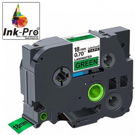 INK-PRO® CINTA LAMINADA COMPATIBLE BROTHER TZE741 NEGRO SOBRE VERDE 18MM X 8 METROS