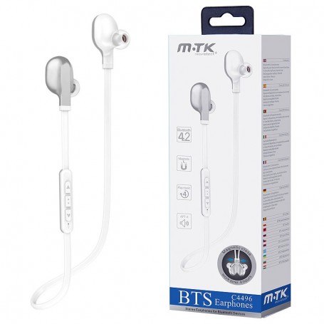 MTK AURICULARES BLUETOOTH DEPORTIVOS CT966 CHIMI MAGNETICOS BLANCO