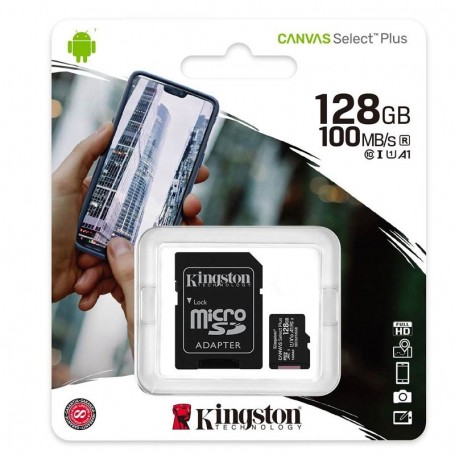 KINGSTON MICROSD 128GB XC (CLASE10 100 MB/S) CANVAS SELECT SDCS2/128GB C/ADAPTADOR + LPI*