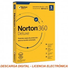 NORTON 360 DELUXE 5 DISPOSITIVOS + 50GB CLOUDSTORAGE 1 AÑO - LICENCIA ELECTRONICA