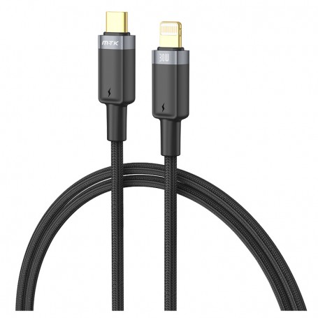 MTK CABLE TYPE C A LIGHTNING TB1467 PREMIUM NYLON TRENZADO CARGA RAPIDA PD 30W 1M NEGRO