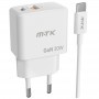 MTK CARGADOR ULTRARAPIDO DE PARED TA0390 GAN 2 PTOS  PD+QC (TYPE C+ USB A) 30W 3.4A CON CABLE TYPE C A TYPE C BLANCO