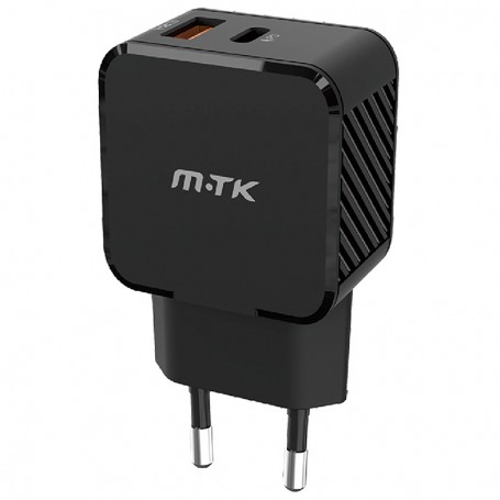 MTK CARGADOR DE PARED TA0338 FAY 2 PTOS USB PD+QC (TYPE C+ USB A) 35W 3.4A (SIN CABLE) NEGRO