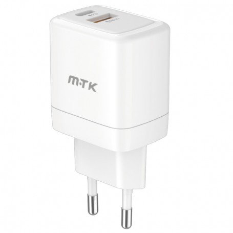 MTK CARGADOR DE PARED TA0357 TAYLOR 2 PTOS USB PD+QC (TYPE C+ USB A) 40W 3.4A (SIN CABLE) BLANCO