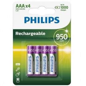 PHILIPS PILAS RECARGABLES AAA 950 MAH READY TO USE PACK 4 UDS.