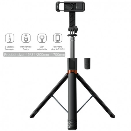 ONE+ NE5361 NE - PALO SELFIE TRIPODE CON BLUETOOTH - DE 20 A 170CM - DE 4 A 7 PULGADAS - NEGRO
