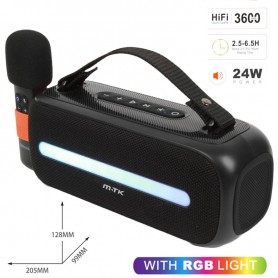 MTK TF4202 NE - ALTAVOZ BLUETOOTH 5.3 HIFI - 24W - MICROFONO INALAMBRICO - ILUMINACION LED -  AUTONOMIA 6.5H - NEGRO