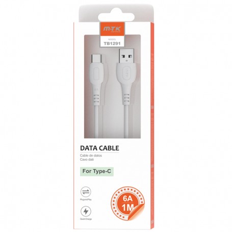 MTK TB1291 BL - CABLE USB-C 6A - 1M - BLANCO