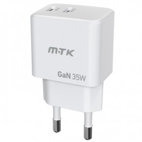 MTK TA0392 BL - CARGADOR DE PARED 35W GAN- 2 PUERTOS USB-C PD - SIN CABLE - BLANCO
