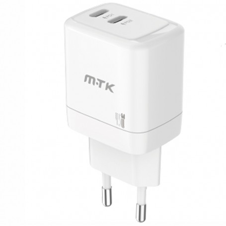 MTK TA0360 BL - CARGADOR DE PARED 45W - 2 PUERTOS USB-C - SIN CABLE - BLANCO