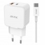 MTK TA0339 BL - CARGADOR DE PARED 35W - 2 PUERTOS USB-C + USB-A - PD+QC3.0 - CON CABLE USB-C A USB-C - BLANCO