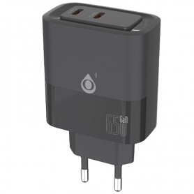 ONE+ NA0432 NE - CARGADOR DE PARED 65W GAN- 2 PUERTOS USB-C - DOBLE PD - SIN CABLE - NEGRO