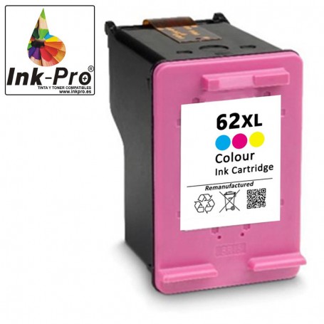 INK-PRO® CARTUCHO REMANUFACTURADO HP 62XL (C2P06AE/C2P07AE) COLOR (18 ML)