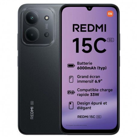 XIAOMI REDMI 15C 5G - SMARTPHONE 4GB/256GB - PANTALLA 6.9''- CAM 50/8MPX - BATERIA 6000 MAH - NEGRO + LPI*