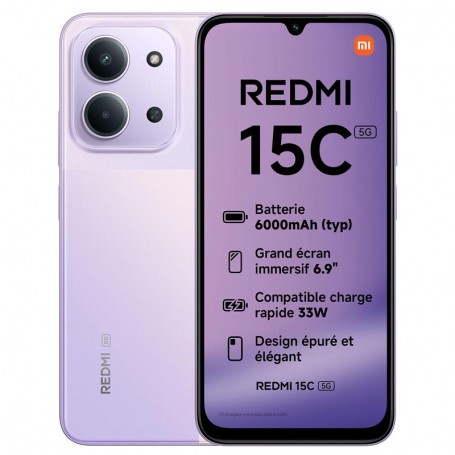 XIAOMI REDMI 15C 5G - SMARTPHONE 4GB/256GB - PANTALLA 6.9''- CAM 50/8MPX - BATERIA 6000 MAH - PURPURA + LPI*