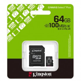 KINGSTON MICROSD 64GB (CLASE10 100 MB/S) CANVAS SELECT PLUS SDCS3/64GB CON ADAPTADOR + LPI*