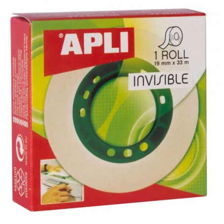 APLI CINTA ADHESIVA INVISIBLE 19MM X 33M - FACIL DE CORTAR - RESISTENTE - IDEAL PARA USO EN OFICINA - TRANSPARENTE