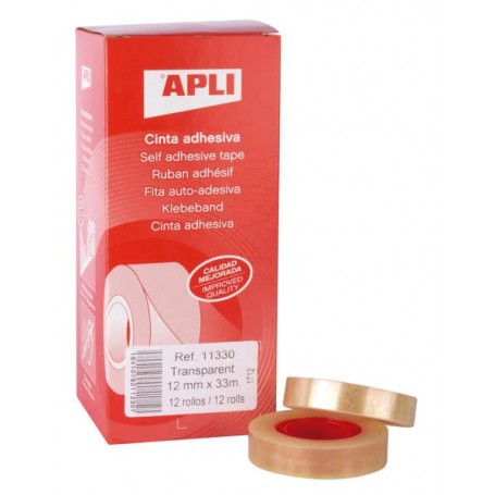 APLI CINTA ADHESIVA TRANSPARENTE 12MM X 33M - RESISTENTE AL AGUA Y A LA INTEMPERIE - FACIL DE CORTAR Y APLICAR - IDEAL PARA MANU