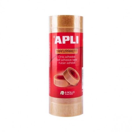 APLI PACK DE 8 CINTAS ADHESIVAS TRANSPARENTES 19 MM X 33 M