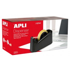 APLI TRADE PORTARROLLOS PARA CINTA ADHESIVA DE 33 Y 66 METROS - CUCHILLA DENTADA - BASE DE GOMA ANTIDESLIZANTE - NEGRO