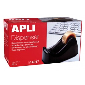 APLI OFFICE PORTA CINTA PARA ROLLOS DE 33MM - CUCHILLA METALICA DENTADA - FACIL DE USAR - RESISTENTE Y DURADERO - NEGRO