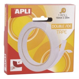 APLI CINTA ADHESIVA DOBLE CARA 15MM X 20M - FACIL DE CORTAR Y APLICAR - ADHESION FUERTE Y DURADERA - TRANSPARENTE TRANSPARENTE