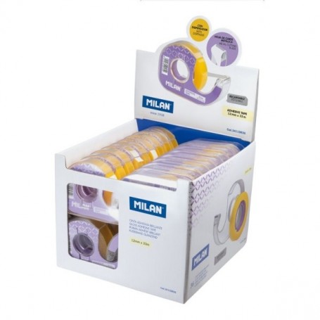 MILAN EXPOSITOR DE 36 CINTAS ADHESIVAS TRANSPARENTES CON DISPENSADOR - MEDIDAS 12MM X 33M - AMARILLO TRANSPARENTE