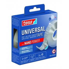 TESA CINTA UNIVERSAL DE DOBLE CARA CON NANO POWER 30MM X 3 METROS - SOPORTA CARGAS PESADAS - PUEDE RETIRARSE SIN DEJAR RESIDUOS 