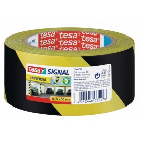 TESA CINTA ADHESIVA DE SEÑALIZACION 50MM X 66M - IDEAL PARA SEÑALIZAR OBSTACULOS PERMANENTES - ADHESIVO SIN DISOLVENTES 