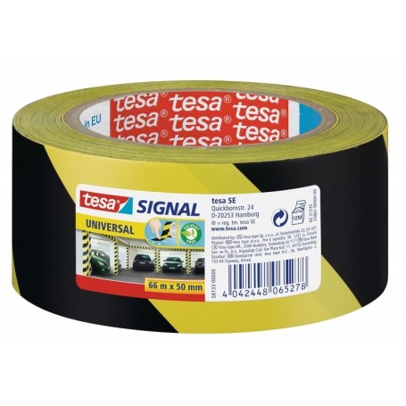 TESA CINTA ADHESIVA DE SEÑALIZACION 50MM X 66M - IDEAL PARA SEÑALIZAR OBSTACULOS PERMANENTES - ADHESIVO SIN DISOLVENTES 