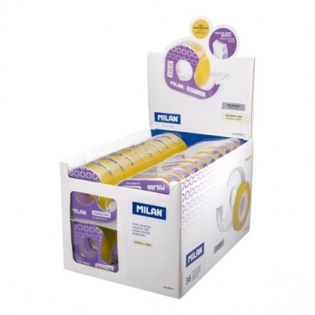 MILAN EXPOSITOR DE 36 CINTAS ADHESIVAS TRANSPARENTES CON DISPENSADOR - MEDIDAS 19MM X 33M - AMARILLO TRANSPARENTE