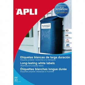 APLI PACK DE 80 ETIQUETAS PERMANENTES 105X148MM - FABRICADAS EN POLIESTER - CANTOS RECTOS - RESISTENTES A LA INTEMPERIE - BLANCO