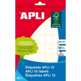APLI PACK DE 560 ETIQUETAS 12X18MM - 10 HOJAS POR 56 ETIQUETAS - ADHESIVO PERMANENTE - CANTOS ROMOS - BLANCO