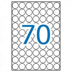 APLI PACK DE 1.050 ETIQUETAS REDONDAS Ø 19MM - 15 HOJAS A5 POR 70 ETIQUETAS - ADHESIVO PERMANENTE - BLANCO