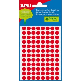 APLI MINIBOLSA DE 288 ETIQUETAS REDONDAS Ø 8MM - 3 HOJAS POR 96 ETIQUETAS - ADHESIVO PERMANENTE - ROJO FLUOR