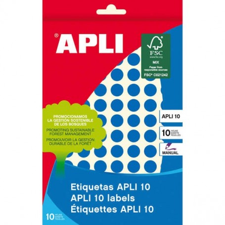 APLI ETIQUETAS 10 AZULES Ø 10MM 8 HOJAS