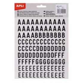 APLI LETRAS ADHESIVAS DE PALO MAYUSCULAS - ALTURA 15MM - PACK DE 4 HOJAS CON 468 LETRAS - NEGRO