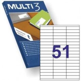 MULTI3 PACK DE 5100 ETIQUETAS BLANCAS TAMAÑO 70X16.9MM - 100 HOJAS X 51 ETIQUETAS - APTAS PARA IMPRIMIR LASER Y TINTA