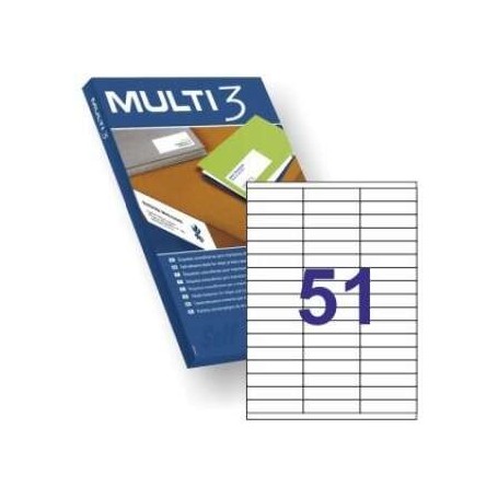 MULTI3 PACK DE 5100 ETIQUETAS BLANCAS TAMAÑO 70X16.9MM - 100 HOJAS X 51 ETIQUETAS - APTAS PARA IMPRIMIR LASER Y TINTA