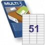MULTI3 PACK DE 5100 ETIQUETAS BLANCAS TAMAÑO 70X16.9MM - 100 HOJAS X 51 ETIQUETAS - APTAS PARA IMPRIMIR LASER Y TINTA
