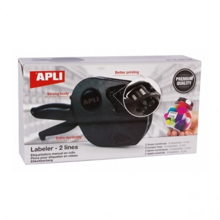 APLI MAQUINA ETIQUETADORA DE PRECIOS PREMIUM - 2 LINEAS - 9 CARACTERES - FACIL USO - INSTALACION RAPIDA - CORREA DE MUÑECA -