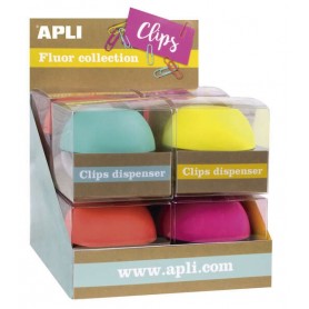 APLI FLUOR COLLECTION EXPOSITOR DE CLIPS - Ø 70X60 MM - 8 DISPENSADORES EN 4 COLORES - TAPA MAGNETICA "SOFT TOUCH" - INCLUYE 50