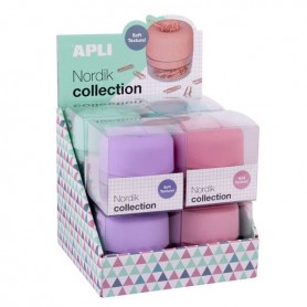 APLI NORDIK COLLECTION EXPOSITOR DE CLIPS - Ø72X72MM - 8 DISPENSADORES EN 4 COLORES PASTEL - TAPA MAGNETICA "SOFT TOUCH" Y TEXT