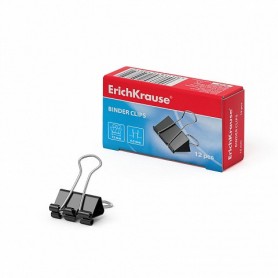 ERICHKRAUSE PACK DE 12 PINZAS PARA PAPELES 15MM - CAPACIDAD HASTA 55 HOJAS - ALAMBRE DE ACERO DE ALTA CALIDAD - NEGRO