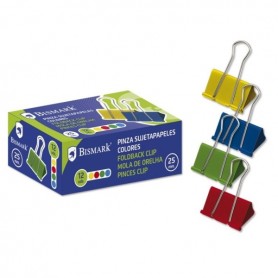 BISMARK PACK DE 12 PINZAS SUJETAPAPELES METALICAS DE 25MM - PALA ABATIBLE -ES SURTIDOS